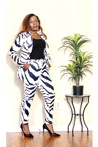 'Power vibes' Zebra Print Blazer Set