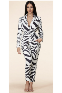 'Power vibes' Zebra Print Blazer Set