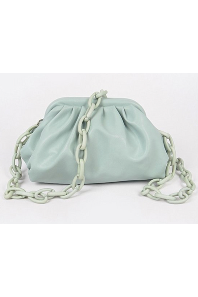 Faux Leather Plastic Link Chain Clutch Bag