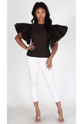 Kindred Ruffled Sleeve Top (Brown)