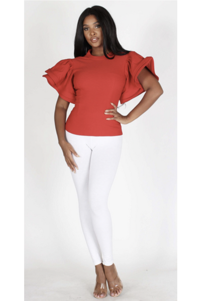 'Kindred' Ruffled Sleeve Top (Red)