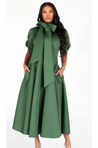 'Claudia' Solid Bow Tie Dress- (Short sleeves)